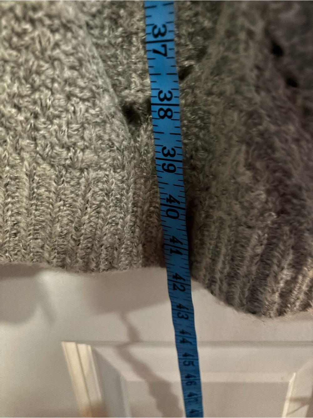 POL Gray Chunky Knit Open Cardigan Sweater with Brown Trim, size Large - Picture 9 of 9